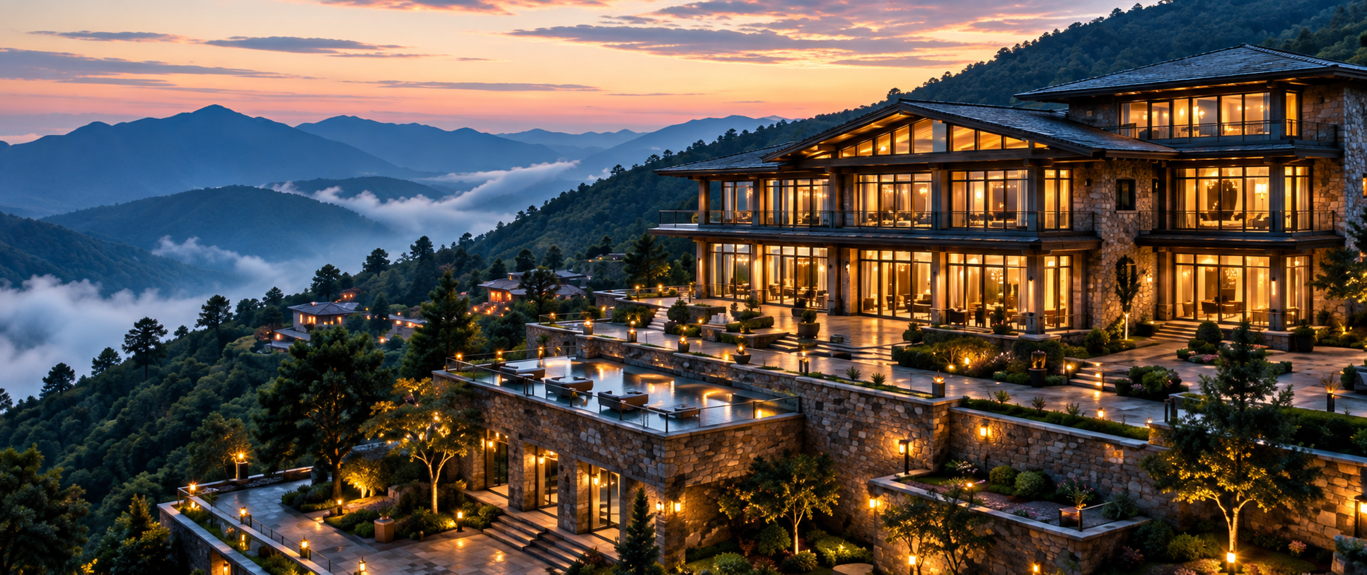 Uttarakhand Mountain Sanctuary Estate at Sunset